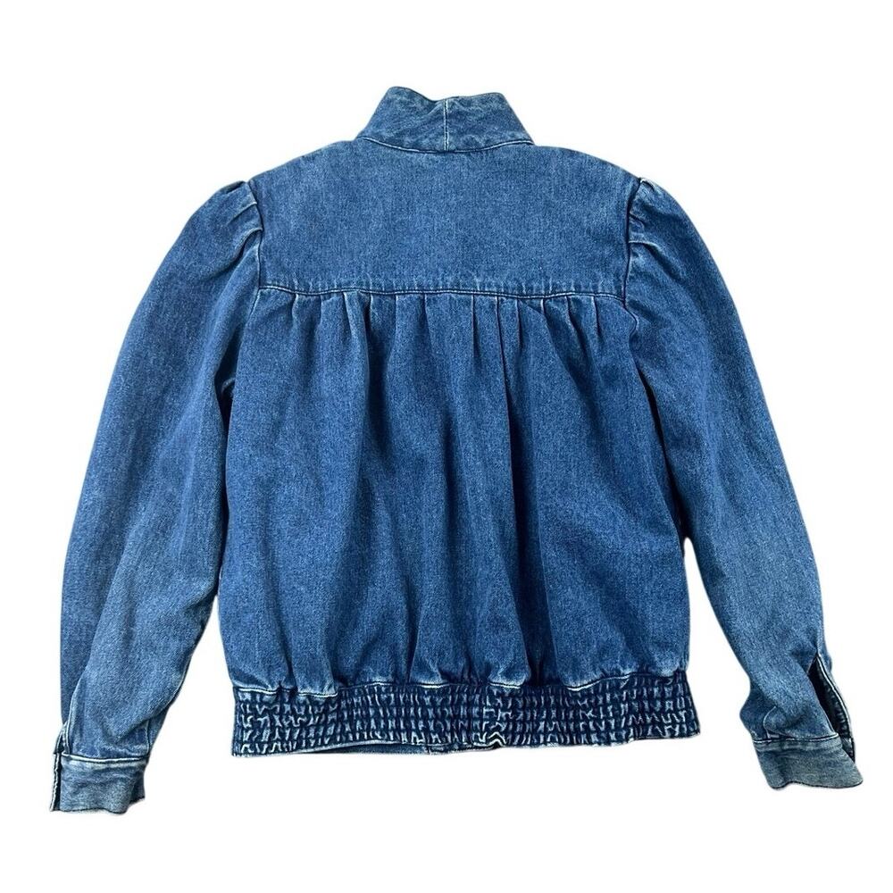 Vintage 80s/90s Bramble Lane Denim Bomber Jacket Puff Sleeve Smocked Waist - M - Picture 2 of 10